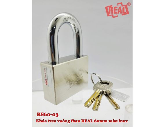 KHÓA TREO REAL VUÔNG THAU 60mm RS60-03 MÀU INOX